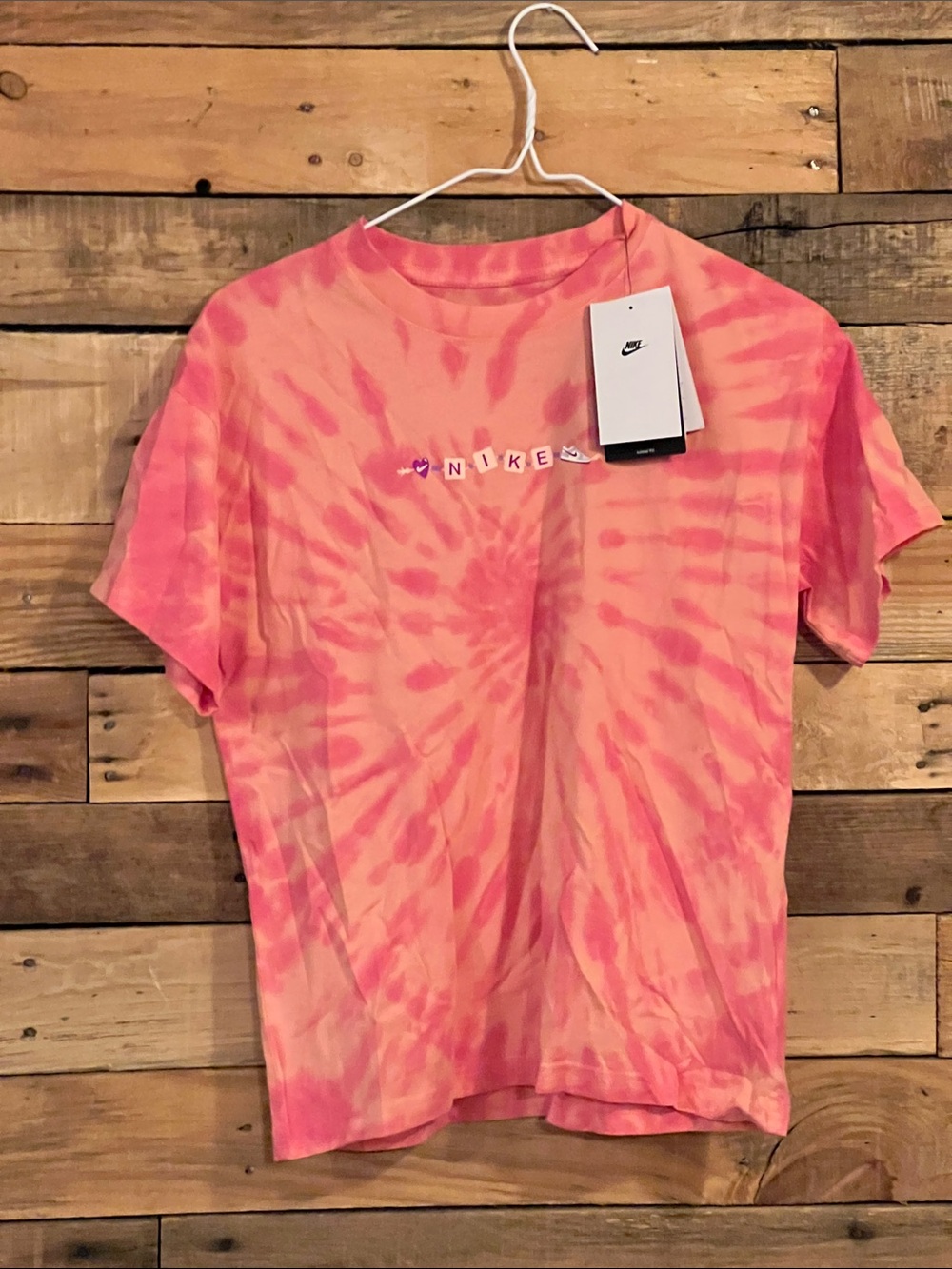 Nike Kids Pink Tie-Dye Logo Tee